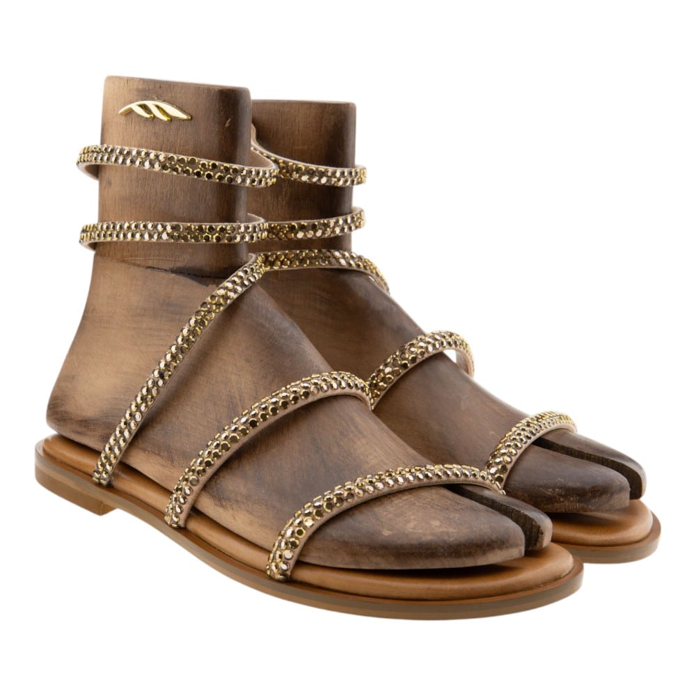Sandalias romanas mujer tiras doradas strass Caryatis 60033