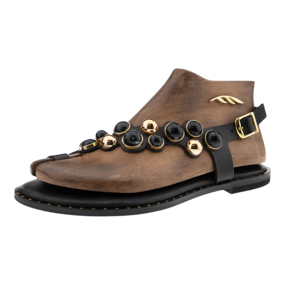 Sandalias griegas mujer Caryatis | Diseño exclusivo en negro y dorado foto 3
