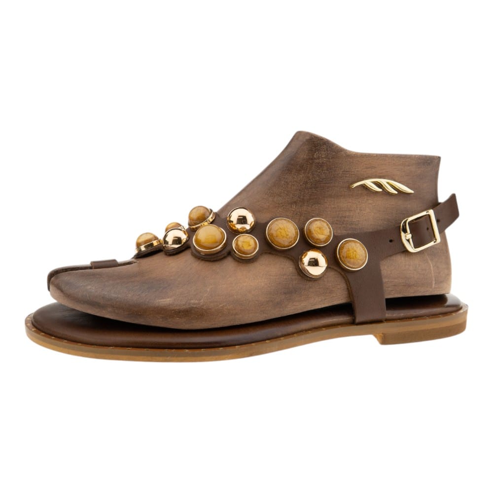 Sandalias griegas mujer Caryatis | Diseño exclusivo en negro y dorado foto 3