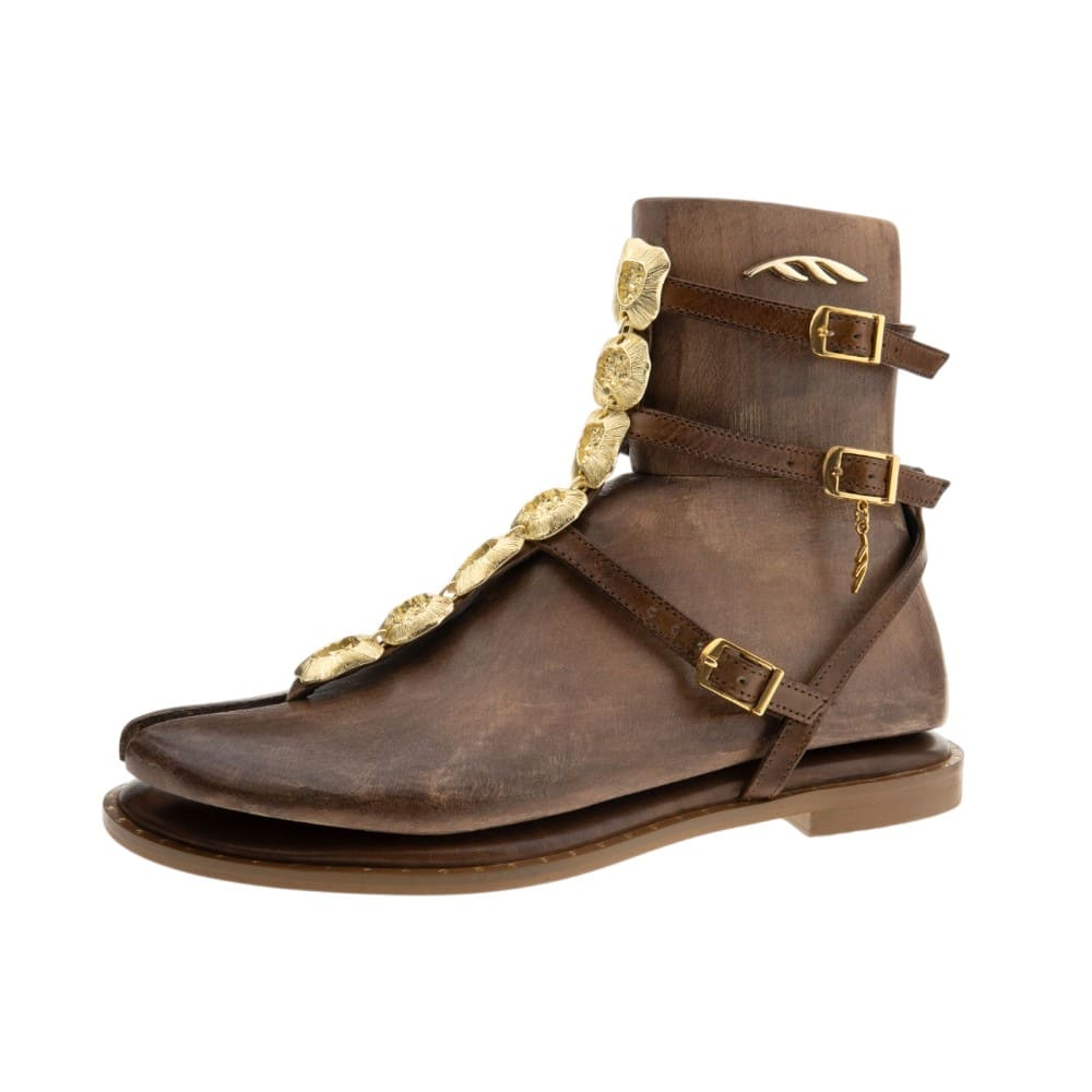 Sandalias romanas marrones adornos Caryatis mujer foto 3