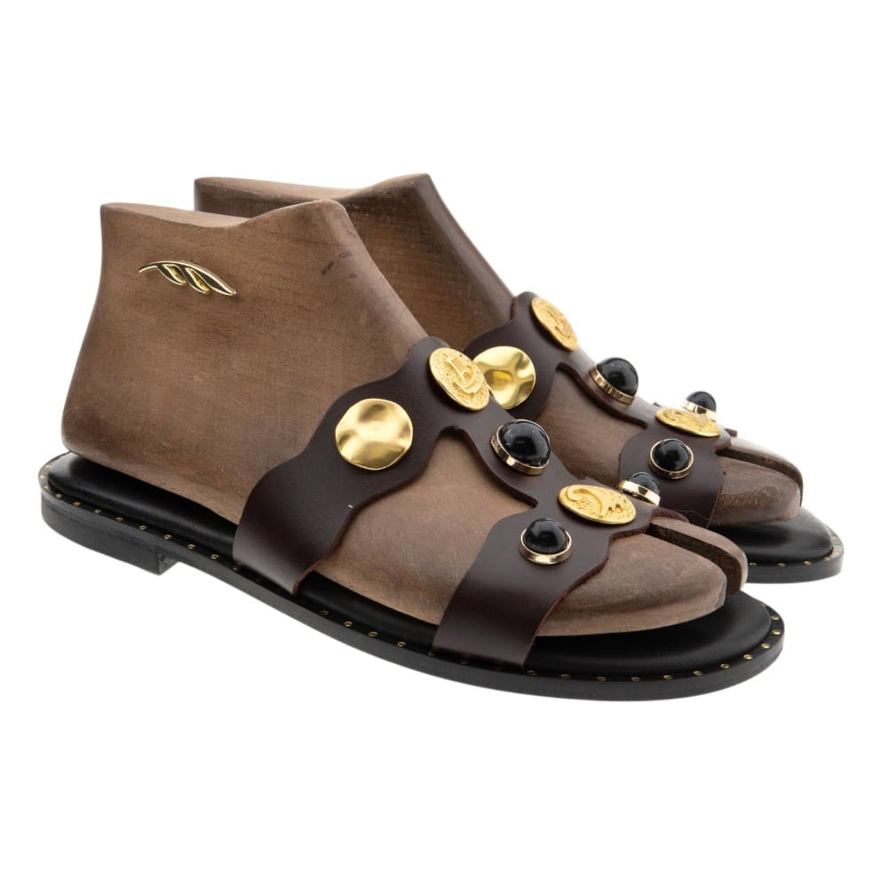 Sandalias planas Caryatis piel piedras 62130