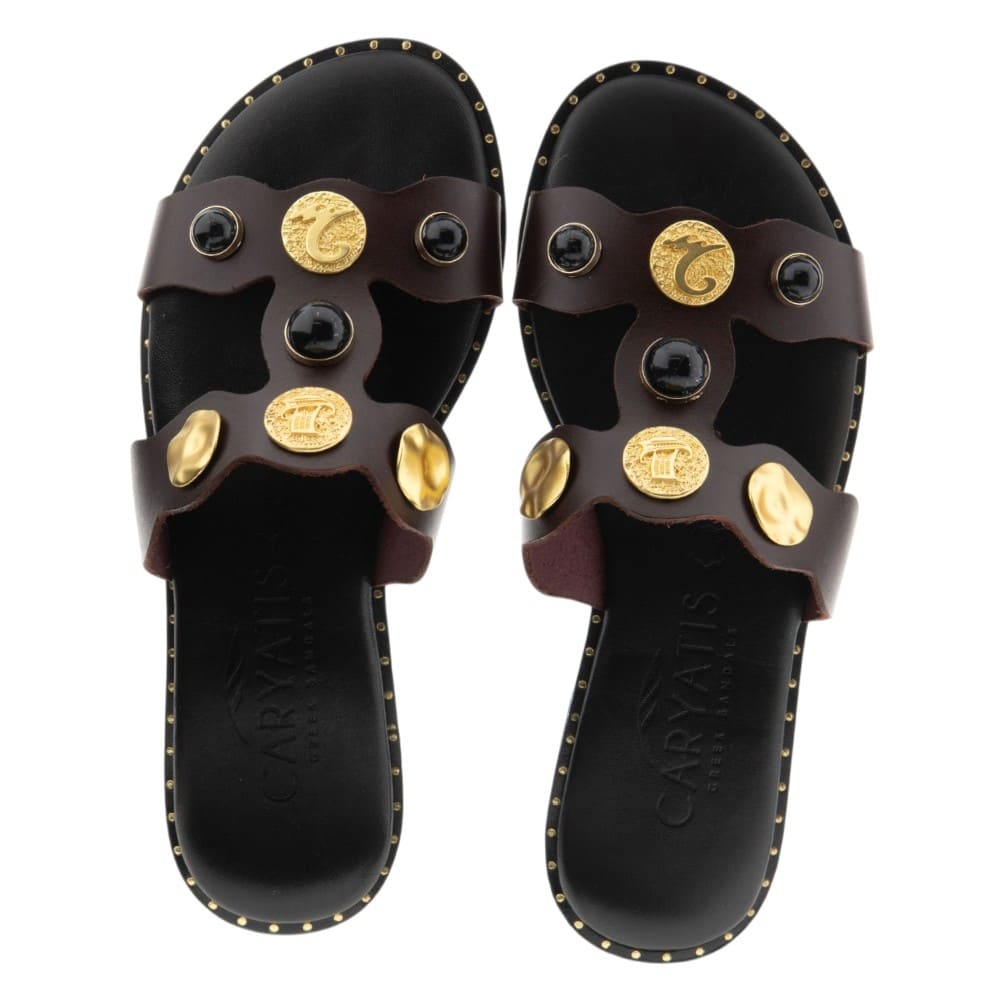 Sandalias planas piedras Caryatis mujer piel foto 2