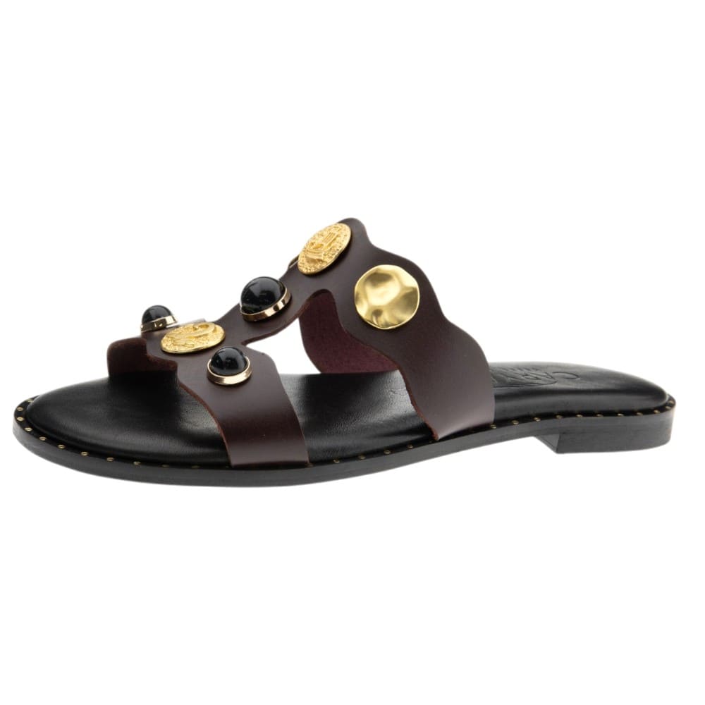 Sandalias planas piedras Caryatis mujer piel foto 3