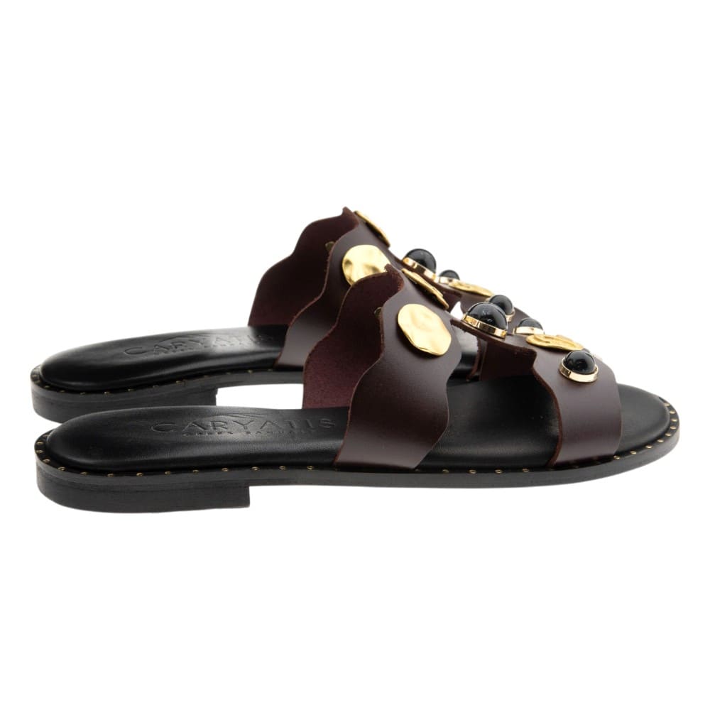 Sandalias planas piedras Caryatis mujer piel foto 4