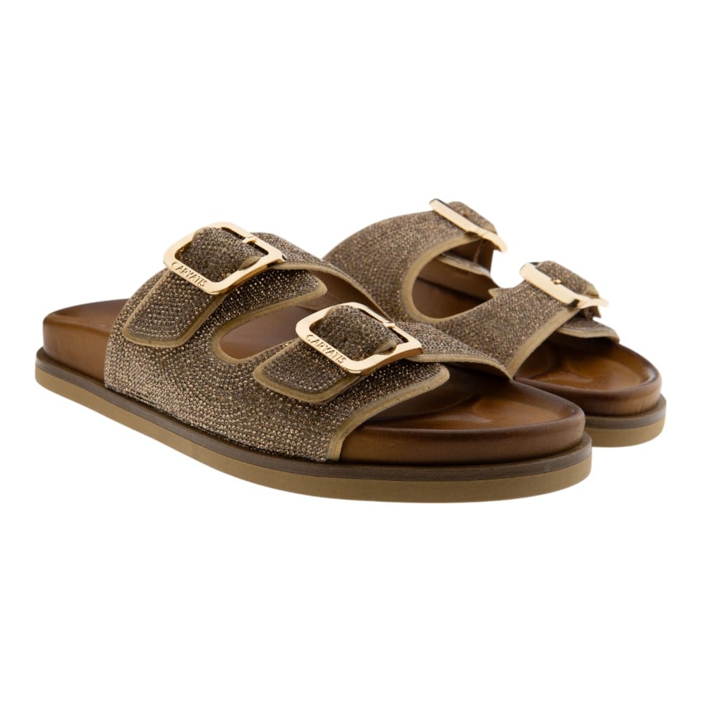 Sandalias planas mujer doble hebilla brillo Caryatis 68070