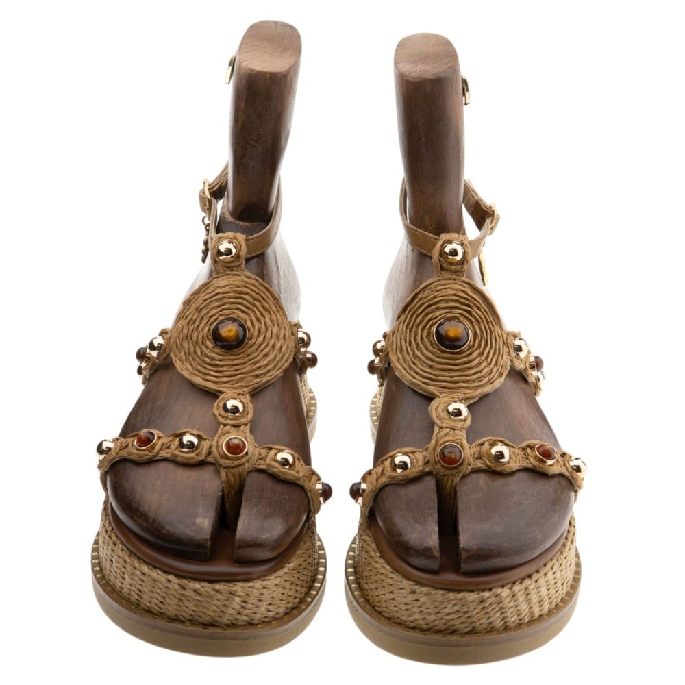 Sandalias griegas plataforma rafia y piedras Caryatis foto 2