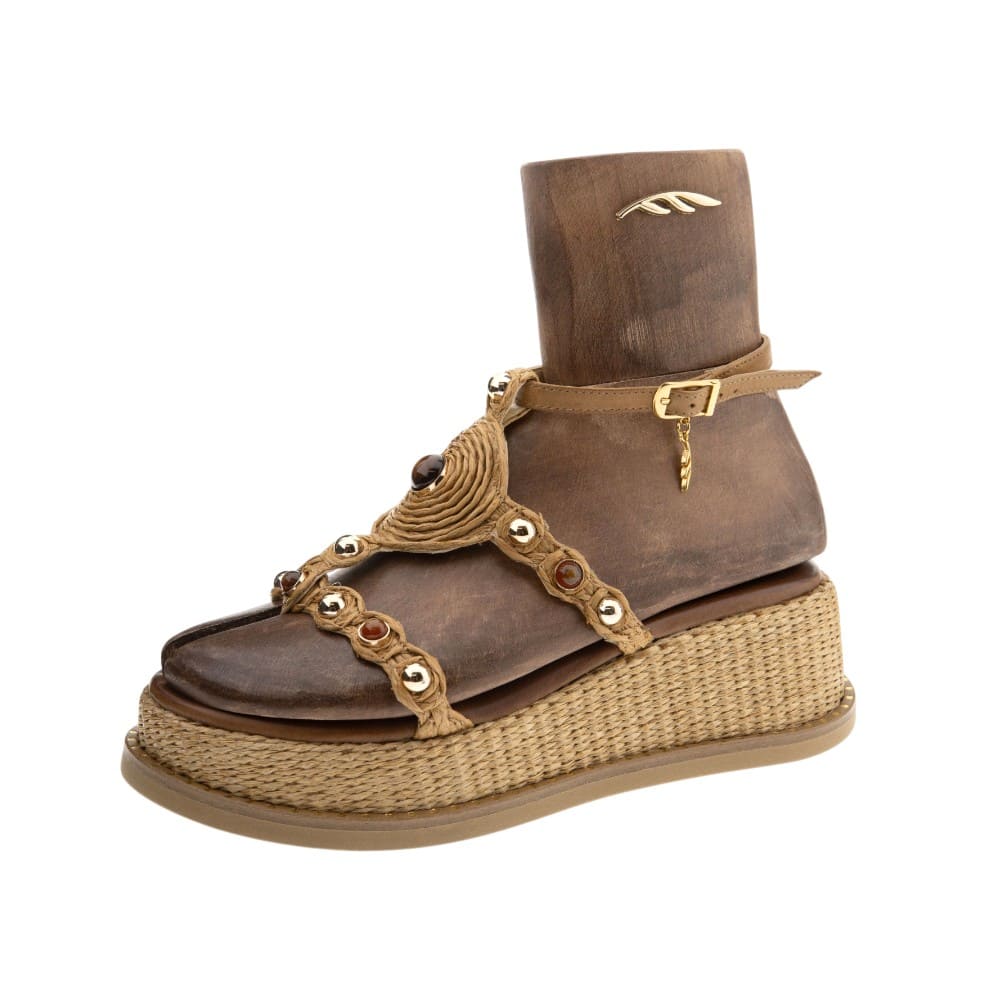 Sandalias griegas plataforma rafia y piedras Caryatis foto 3