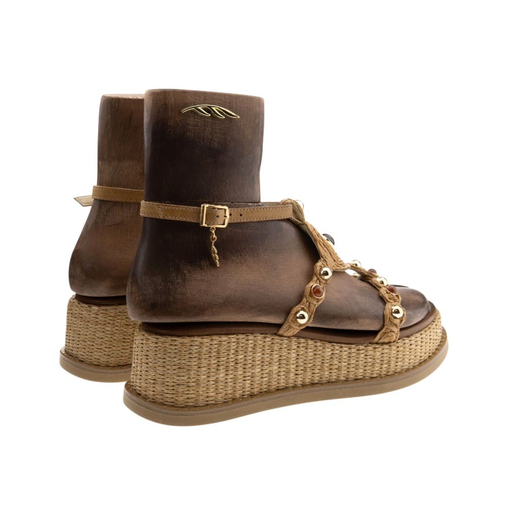 Sandalias griegas plataforma rafia y piedras Caryatis foto 4