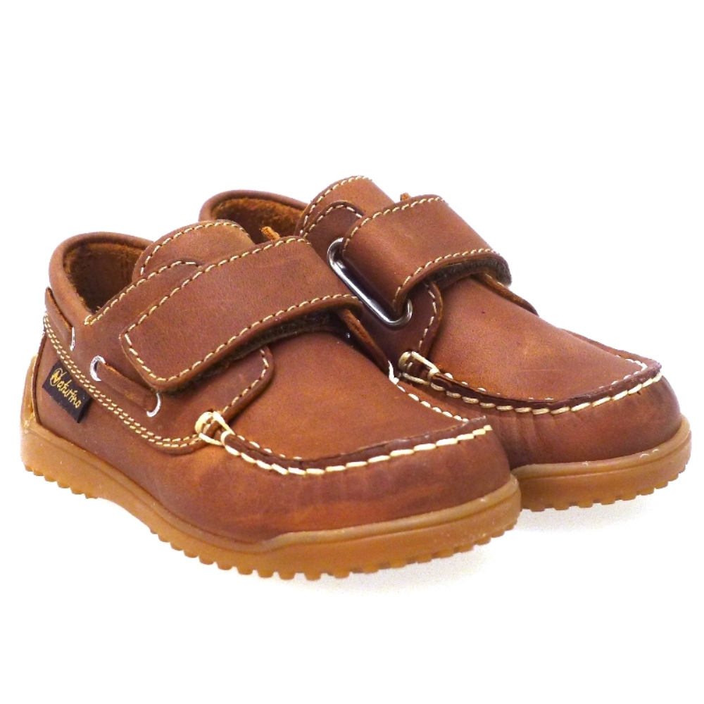 NAÚTICO DE NIÑO CON VELCRO NATURINO 4110 CUERO