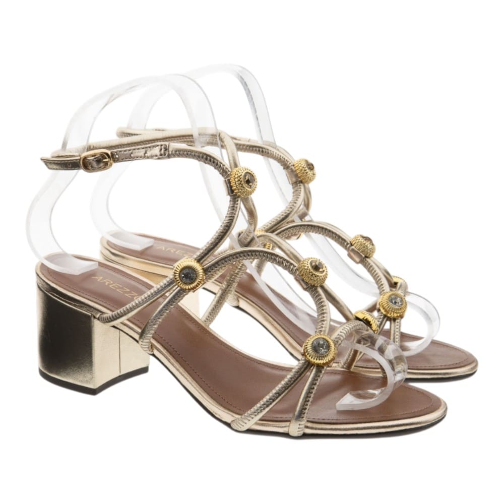 Sandalias doradas tacón pulsera Arezzo A1005508090001