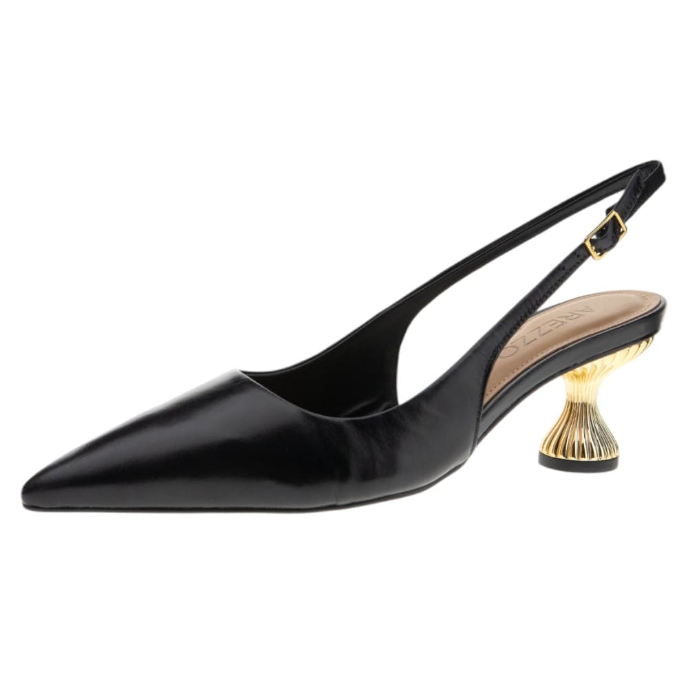 Zapato negro destalonado tacón dorado Arezzo foto 3