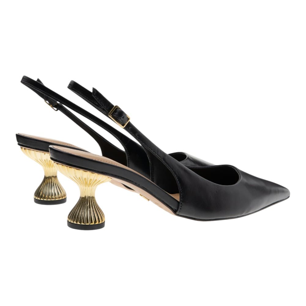 Zapato negro destalonado tacón dorado Arezzo foto 4