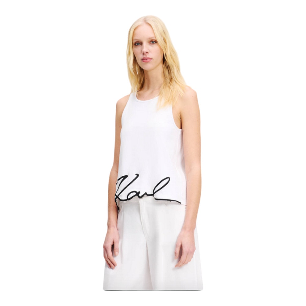 Camiseta Karl Lagerfeld Mujer | Estilo y Exclusividad en Blanco y Azulón foto 2
