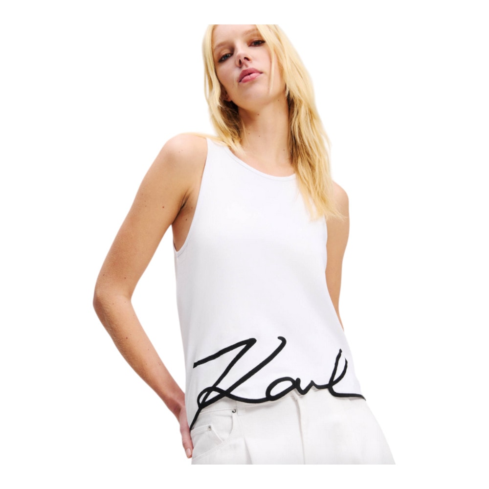 Camiseta Karl Lagerfeld Mujer | Estilo y Exclusividad en Blanco y Azulón foto 3