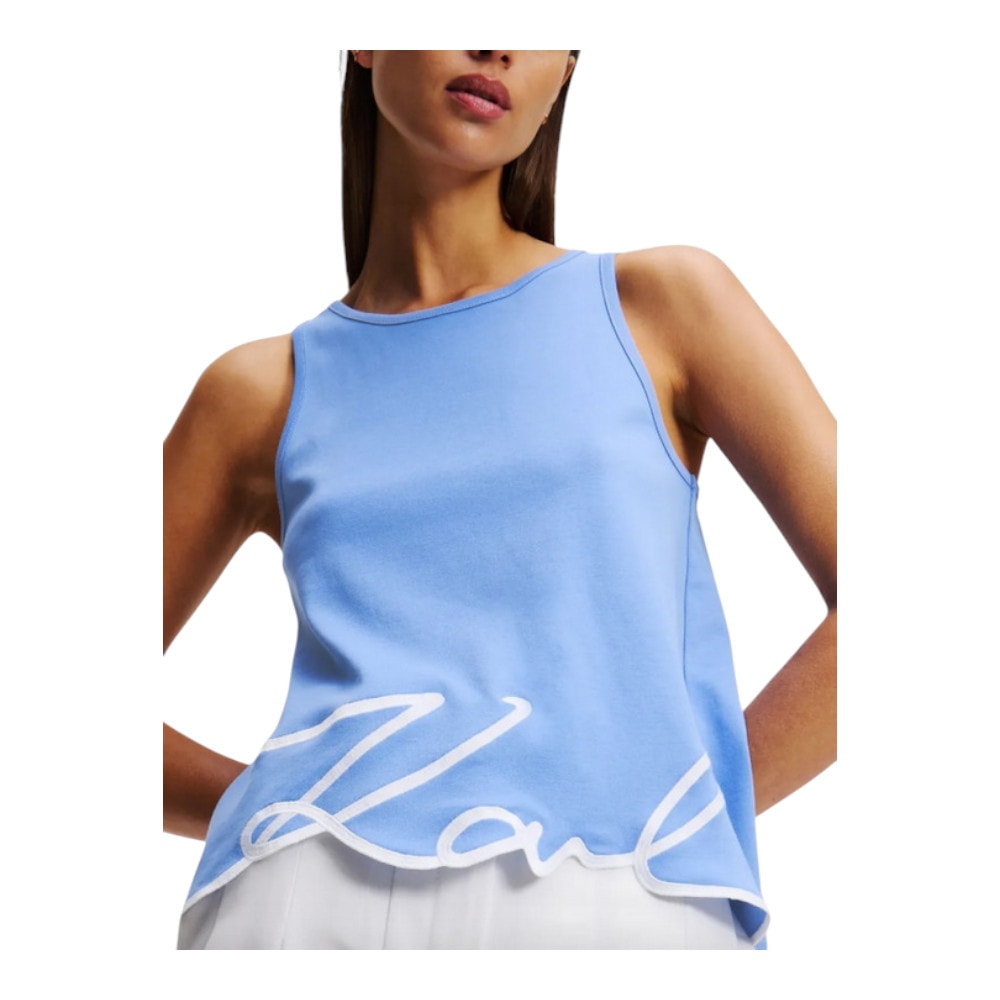 Camiseta Karl Lagerfeld Mujer | Estilo y Exclusividad en Blanco y Azulón foto 2