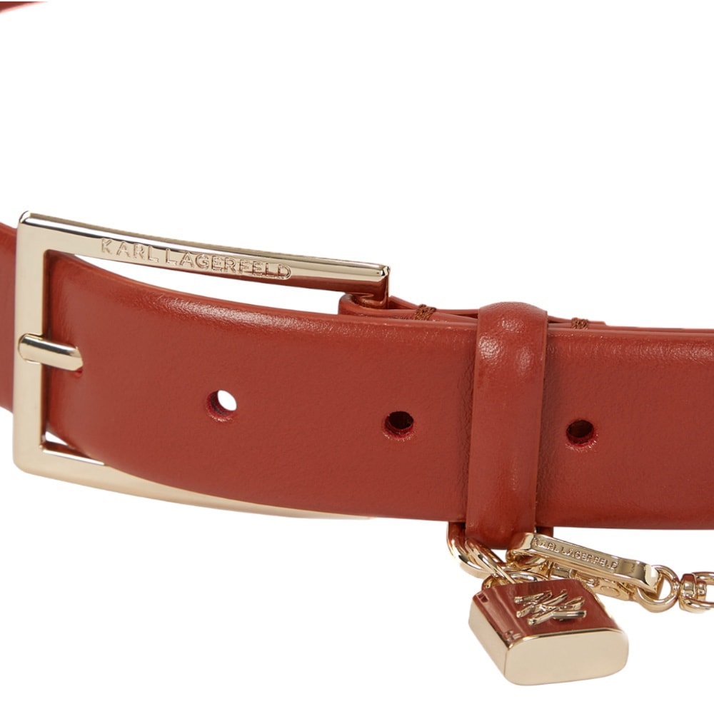 Cinturón piel rojo mujer Karl Lagerfeld con hebilla dorada foto 2