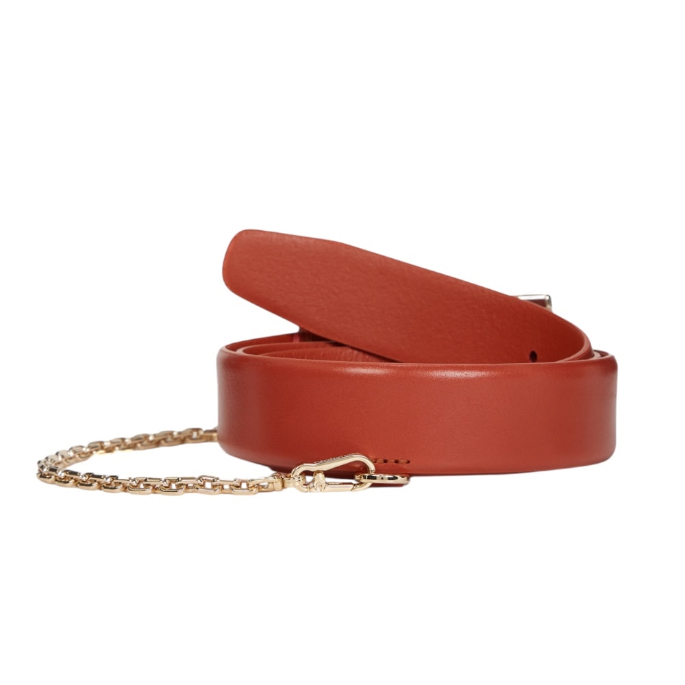 Cinturón piel rojo mujer Karl Lagerfeld con hebilla dorada foto 4