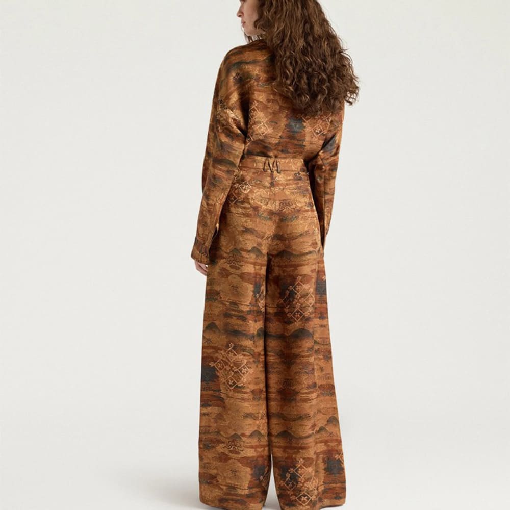 Pantalones anchos vestir jacquard Momoni en tonos tierra foto 4