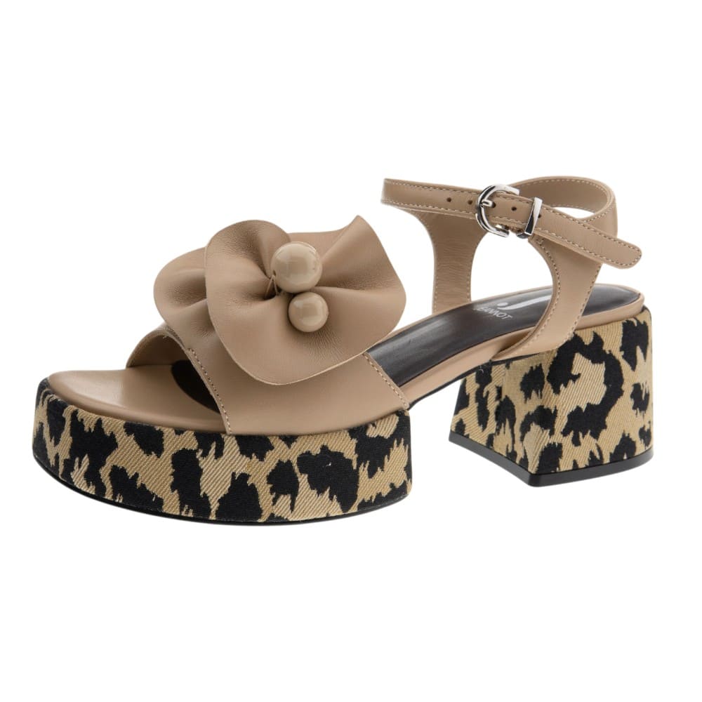 Sandalias piel beig flor tacón y plataforma Jeannot foto 3