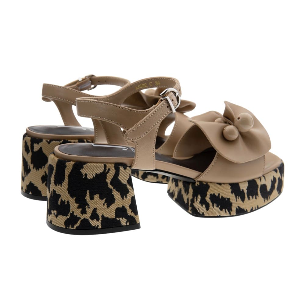 Sandalias piel beig flor tacón y plataforma Jeannot foto 4