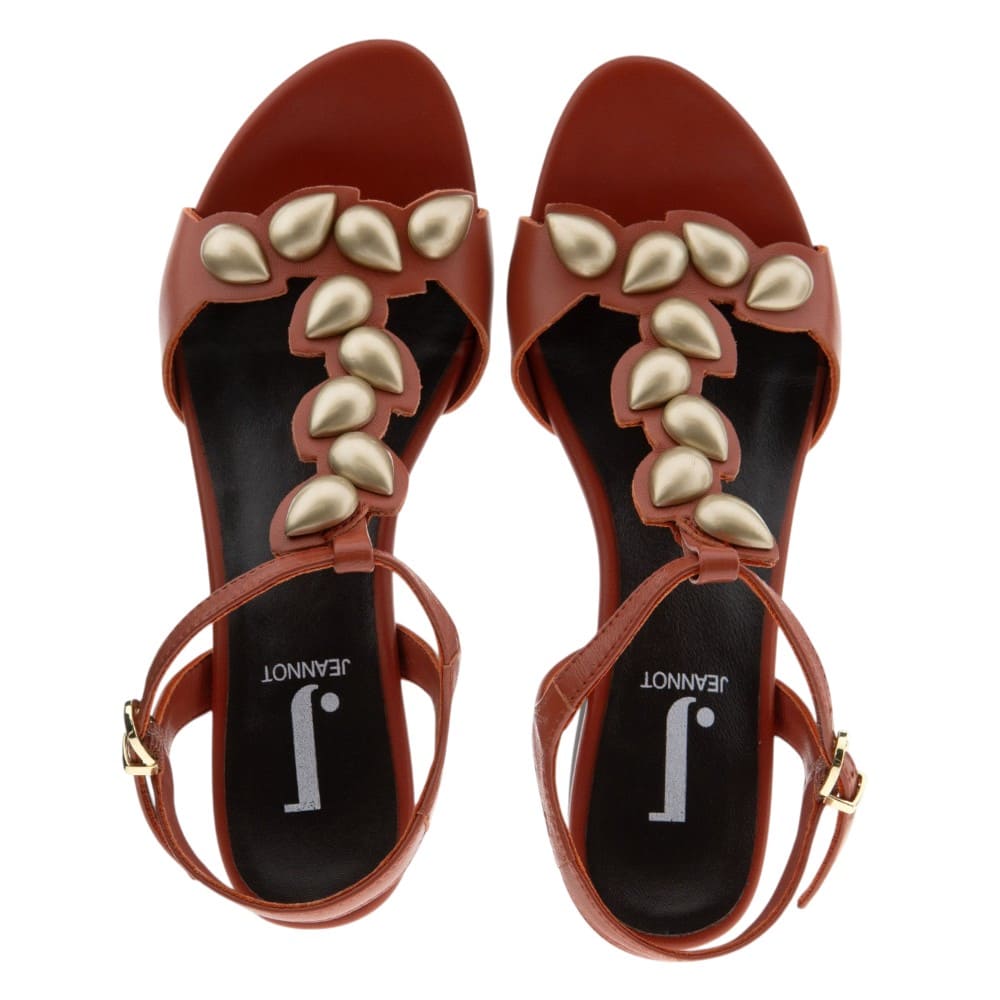 Sandalias tacón piel rojo adornos Jeannot foto 2