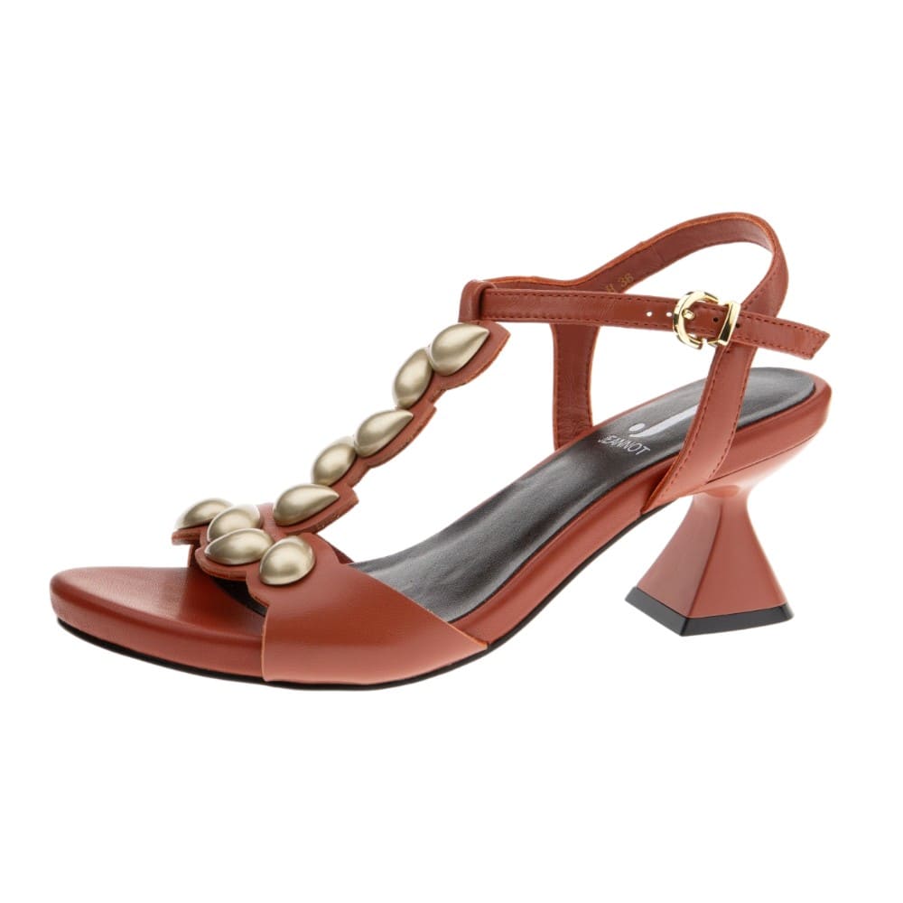 Sandalias tacón piel rojo adornos Jeannot foto 3