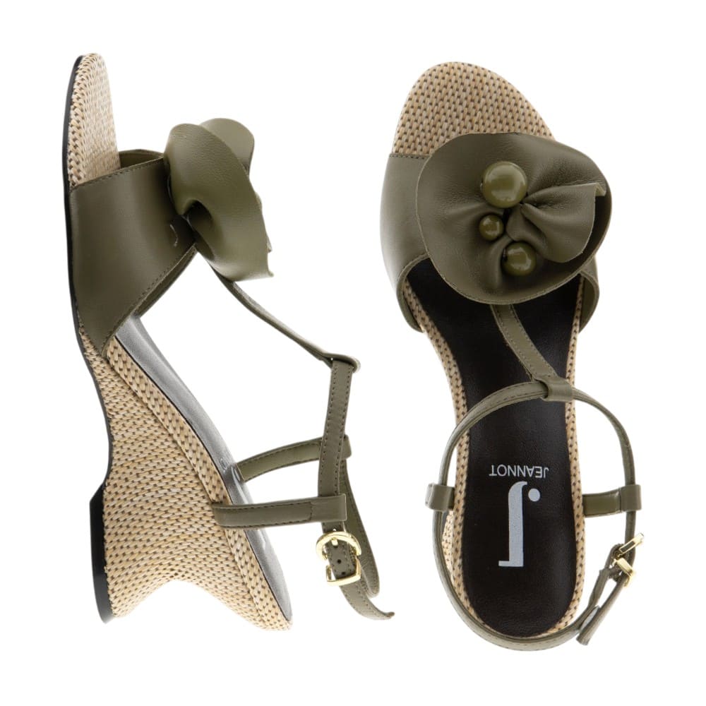 Sandalias piel verde flores Jeannot con cuña foto 2
