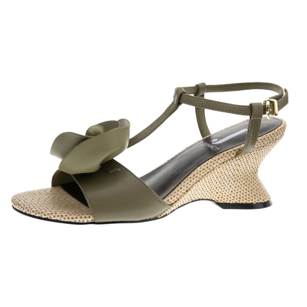 Sandalias piel verde flores Jeannot con cuña foto 3