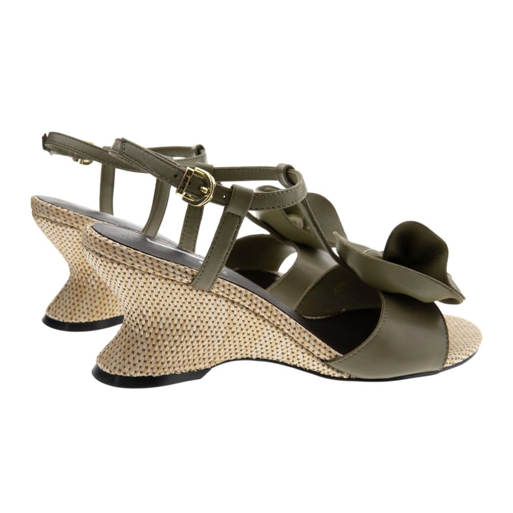 Sandalias piel verde flores Jeannot con cuña foto 4