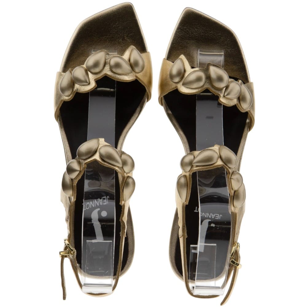 Sandalias doradas piel adornos tacón Jeannot foto 2