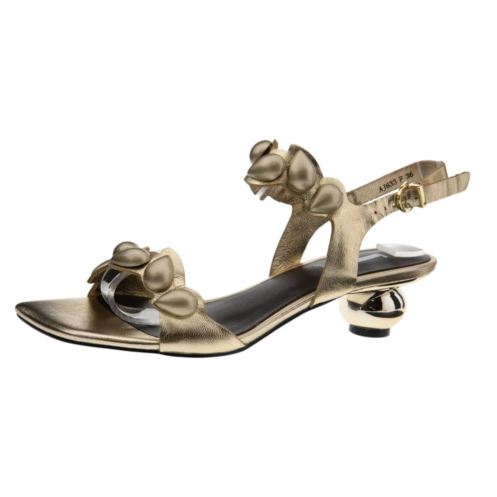 Sandalias doradas piel adornos tacón Jeannot foto 3