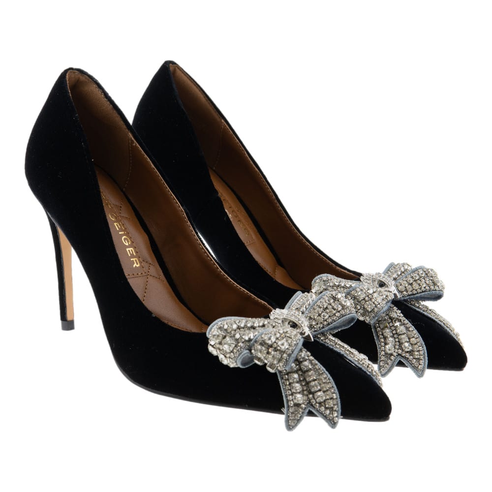 Zapato salón fiesta terciopelo negro Kurt Geiger Belgravia Bow