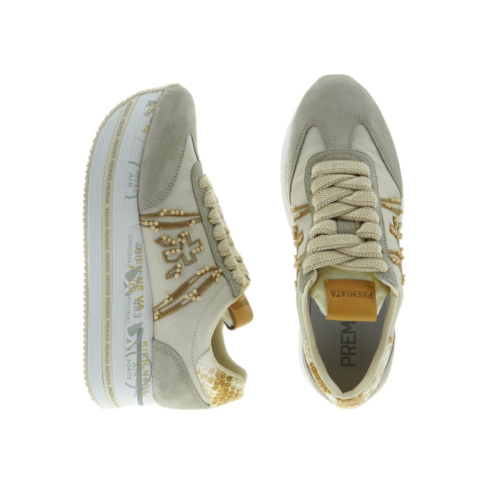 Compra Sneakers Beig Mujer Plataforma Premiata Beth Beige y Dorado | Gallery Carrile foto 2