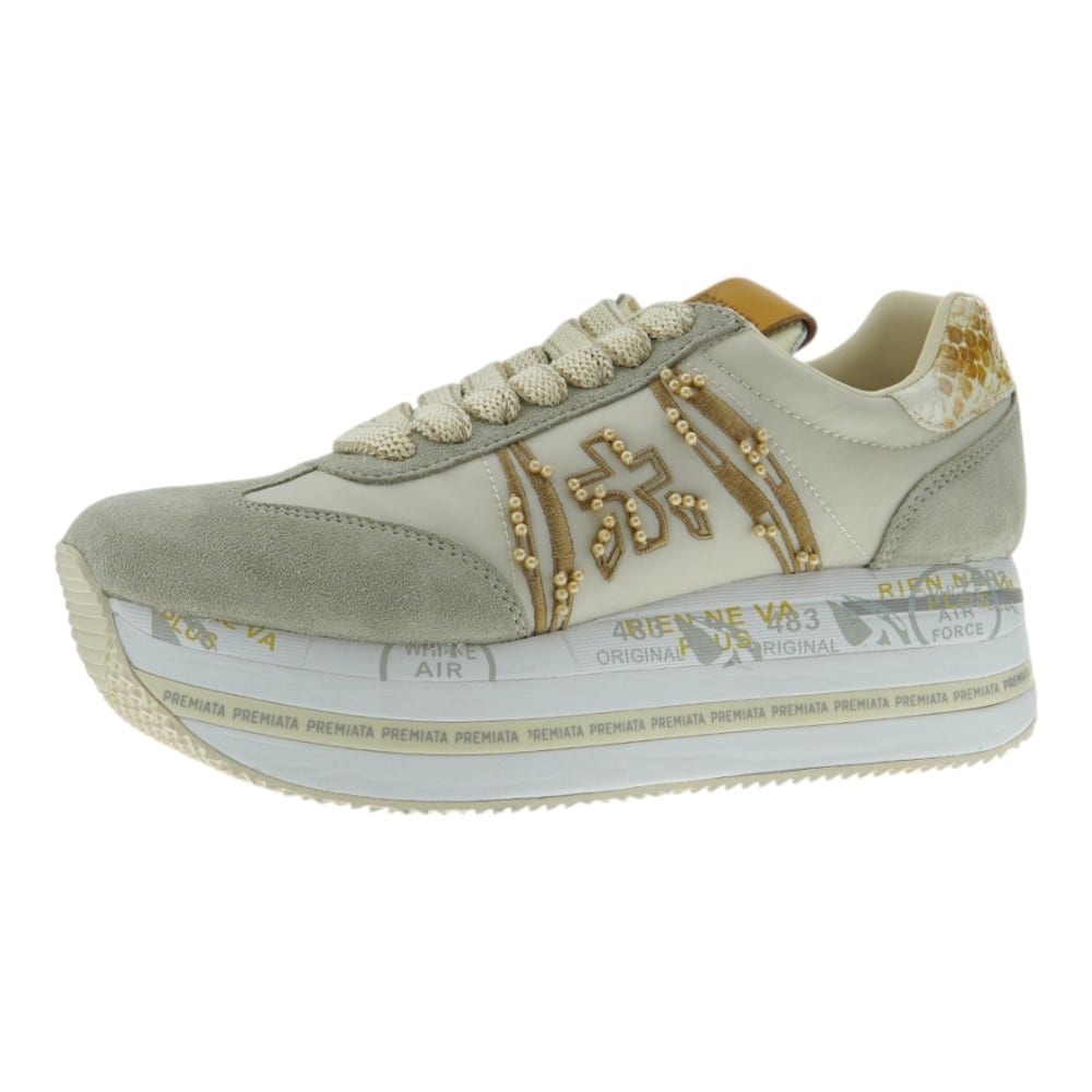 Compra Sneakers Beig Mujer Plataforma Premiata Beth Beige y Dorado | Gallery Carrile foto 3