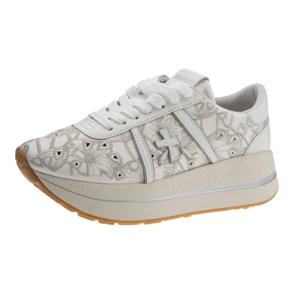 Zapatillas blancas bordadas plataforma Premiata foto 3