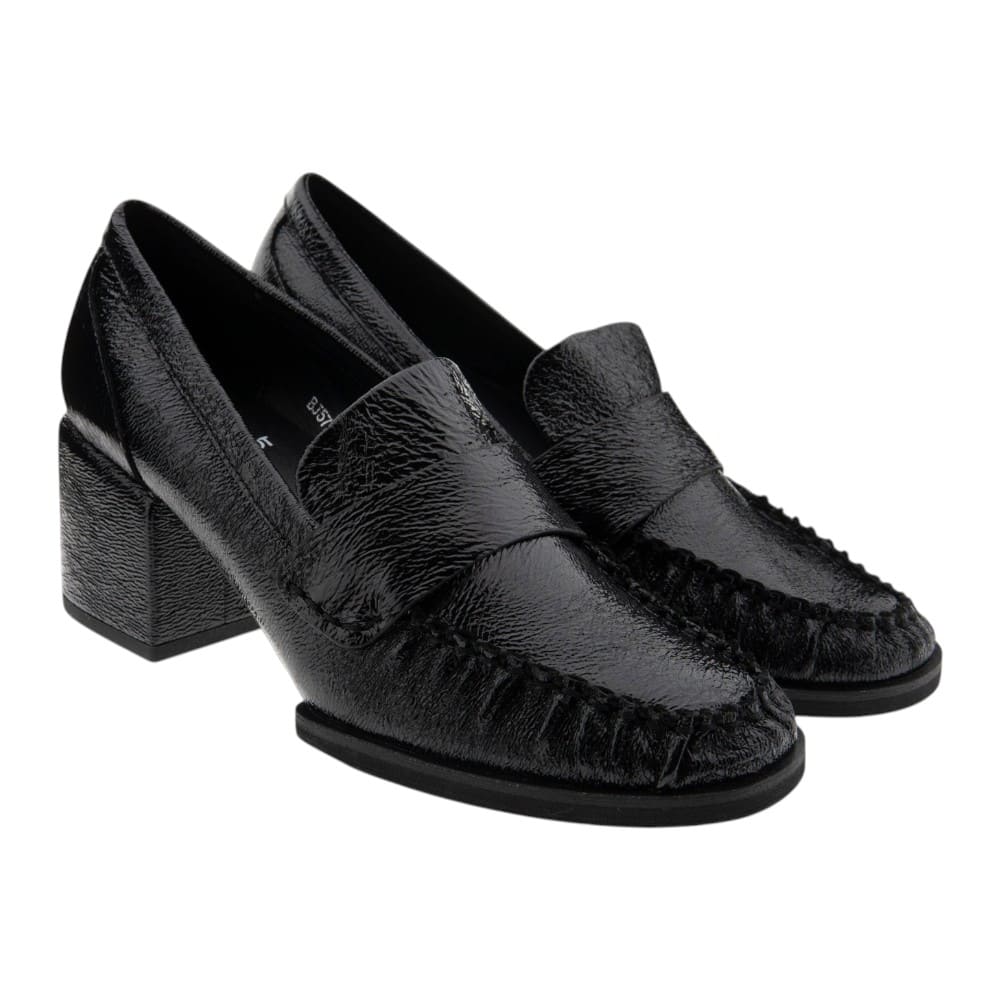 Zapatos mocasín tacón ancho negros Jeannot BJ571