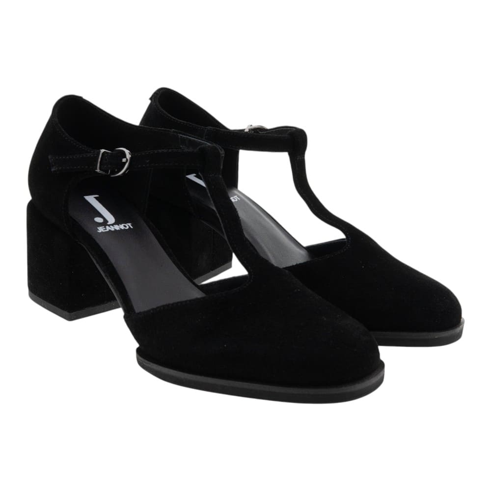 Zapatos ante negro tacón ancho y hebilla Jeannot BJ575