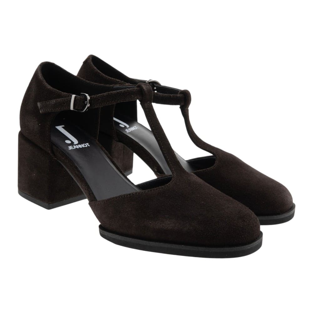 Zapatos tacón ancho tira T ante marrón Jeannot BJ575