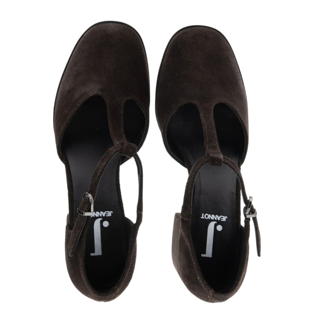 Zapatos Tacón Ancho Tira T Ante Marrón Jeannot foto 2