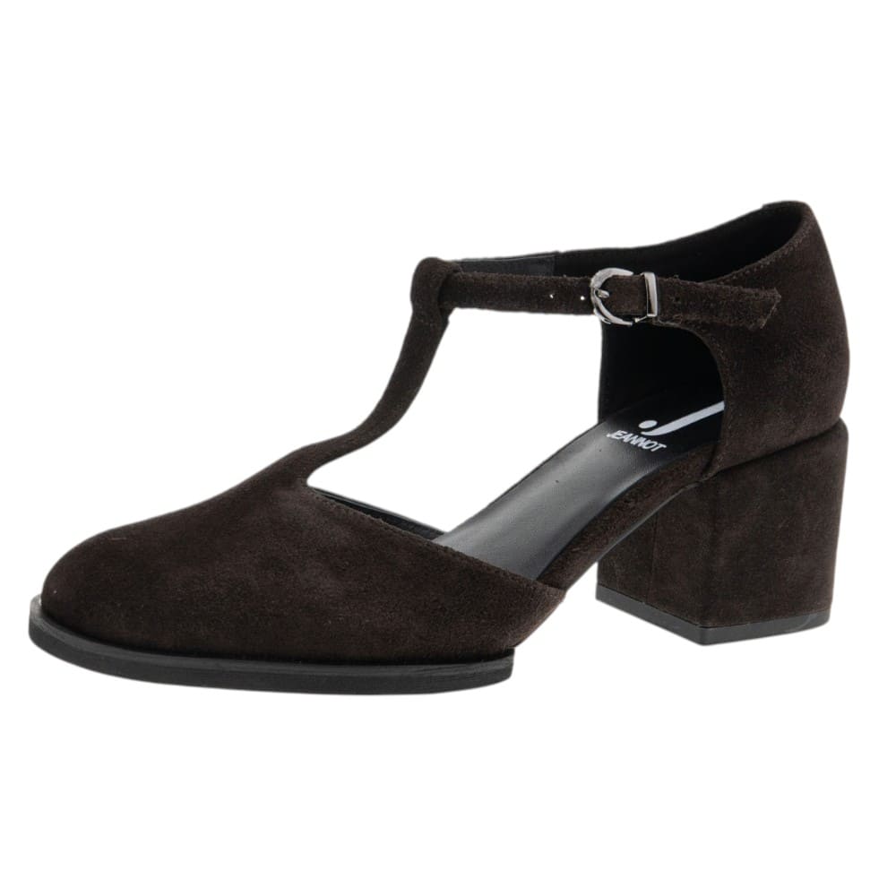 Zapatos Tacón Ancho Tira T Ante Marrón Jeannot foto 3