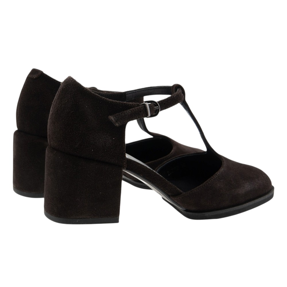 Zapatos Tacón Ancho Tira T Ante Marrón Jeannot foto 4