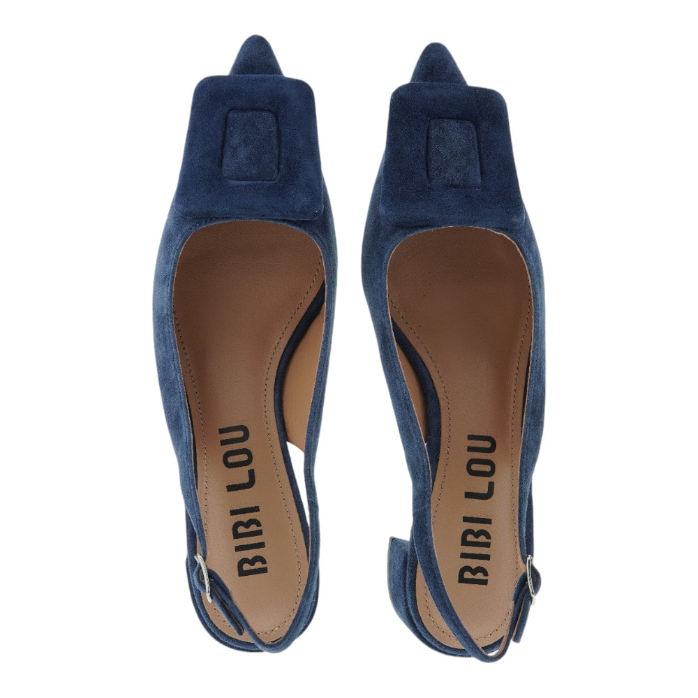 Zapatos destalonados Bibilou – Serraje azul con tacón bajo y detalle frontal foto 2