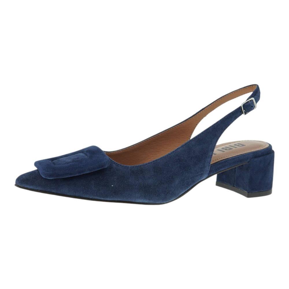 Zapatos destalonados Bibilou – Serraje azul con tacón bajo y detalle frontal foto 3