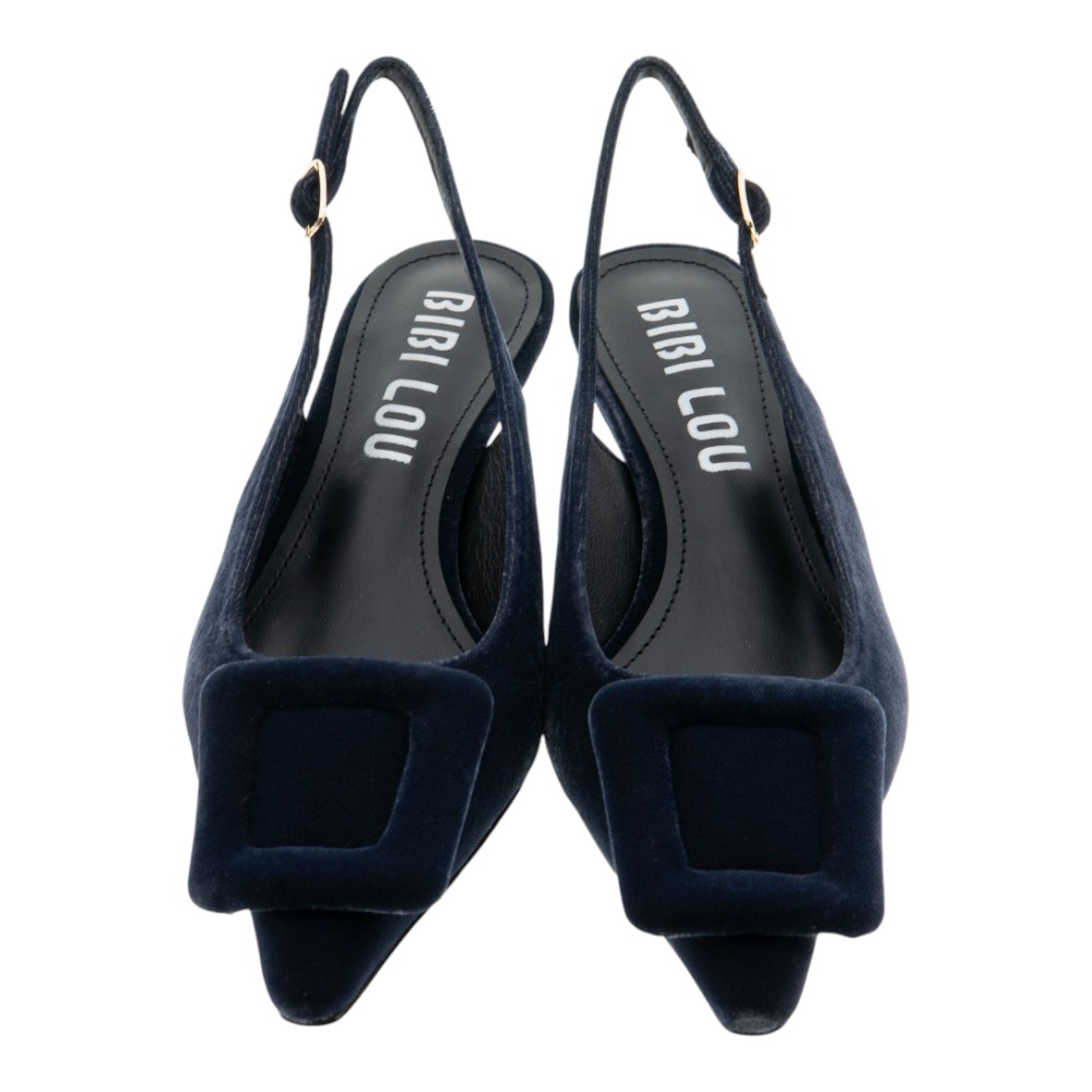 Zapato destalonado tacón terciopelo Bibilou mujer – Azul y Burdeos foto 2