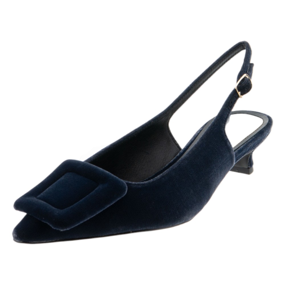 Zapato destalonado tacón terciopelo Bibilou mujer – Azul y Burdeos foto 3