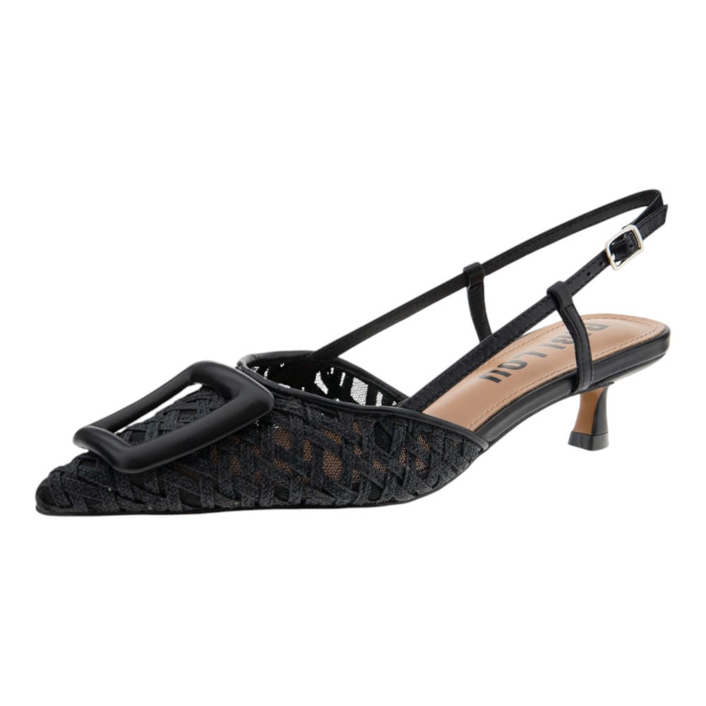 Zapato destalonado tacón mujer BibiLou en rafia con hebilla decorativa foto 3