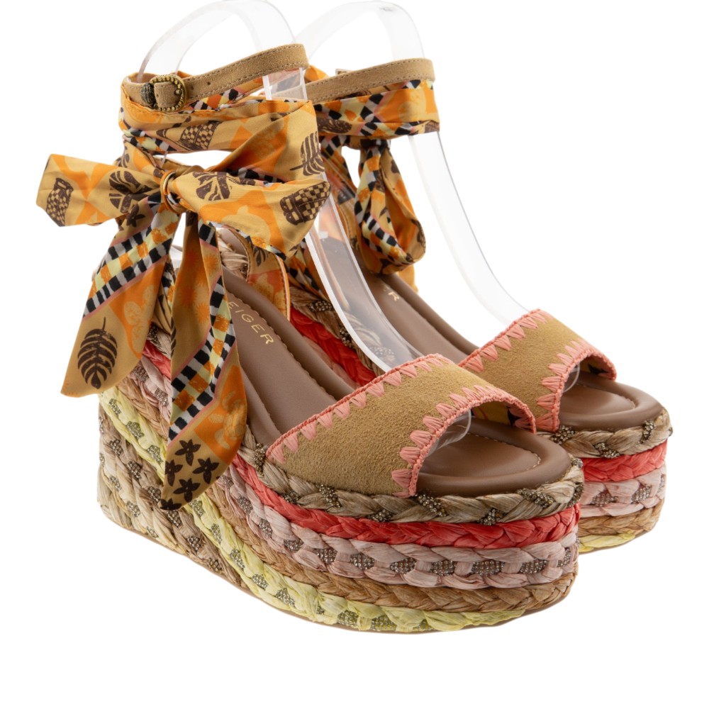 Sandalias cuña cáñamo lazada Kurt Geiger Chelsea Scarf Wedge
