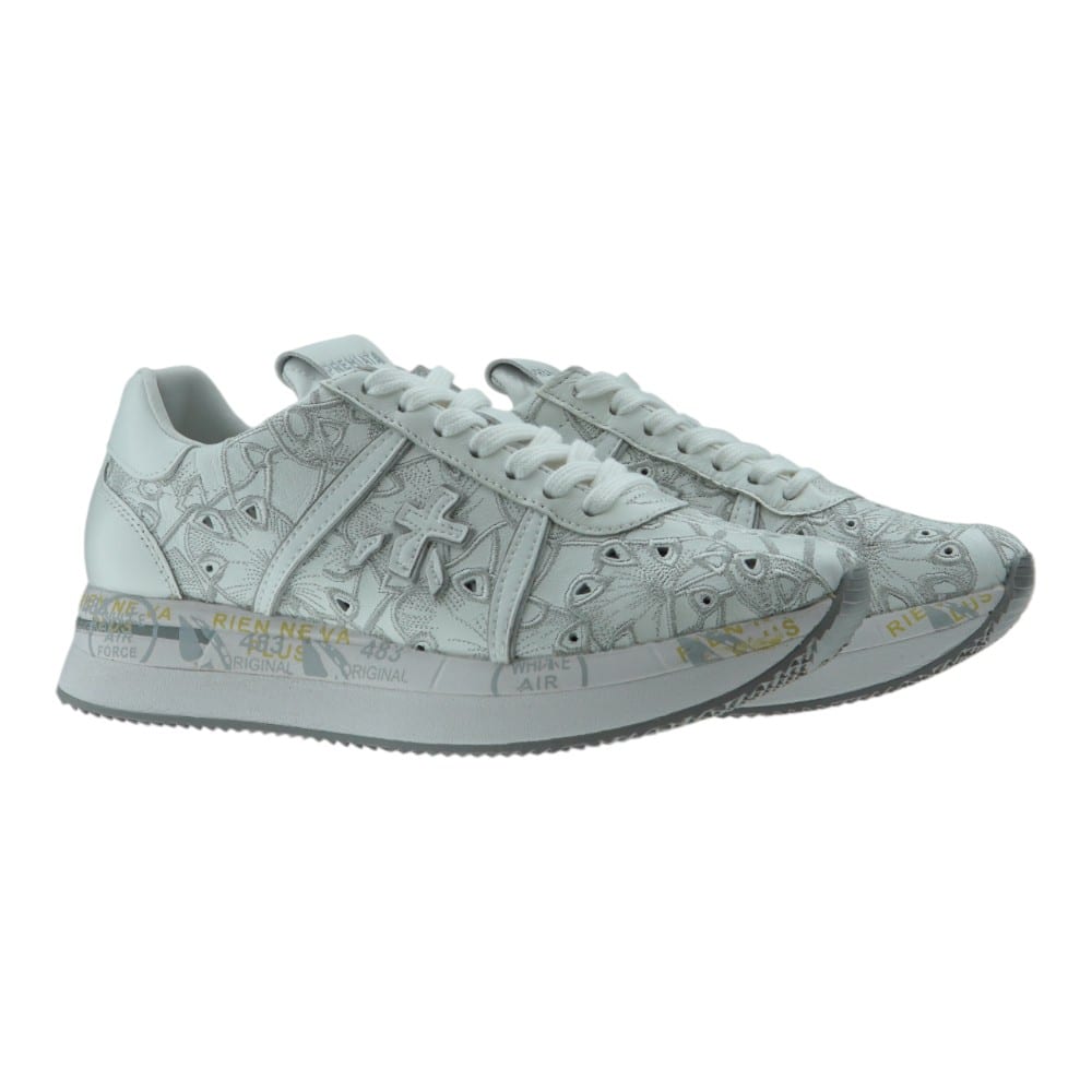 Sneakers Blanca Mujer Bordada Premiata Conny 7364