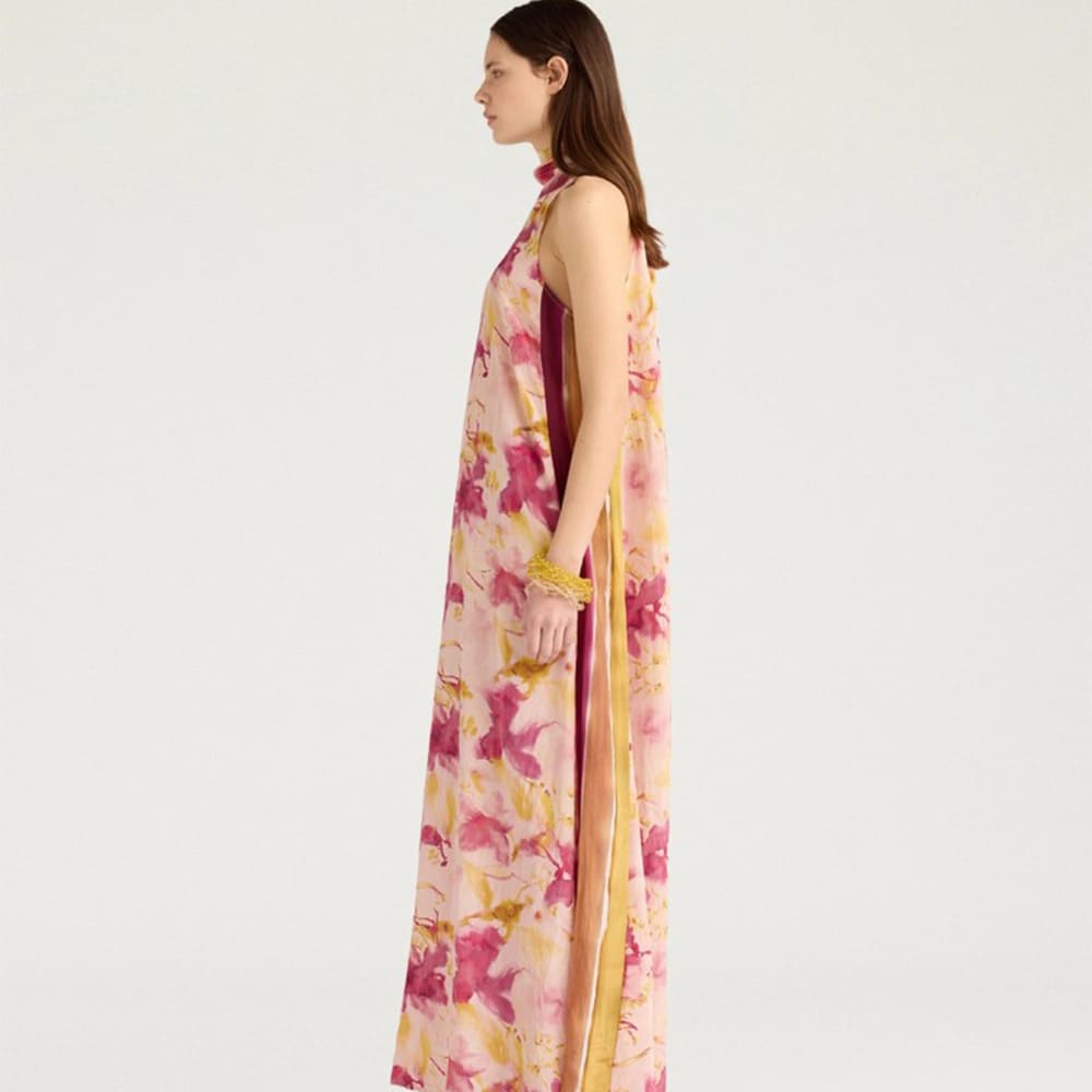 Vestido largo cuello halter Momoni estampado rosa foto 3