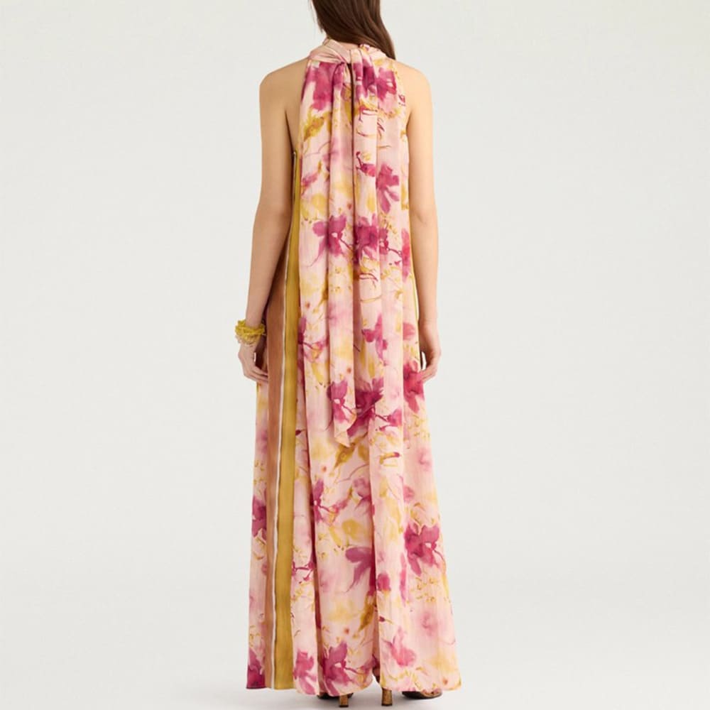 Vestido largo cuello halter Momoni estampado rosa foto 4